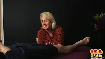 CFNM amateur tattooed MILF sucks and wanks hard dick