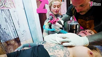 Tattooed Fourplay: Merry’s Anal Ride with Double Blowjob & Facial