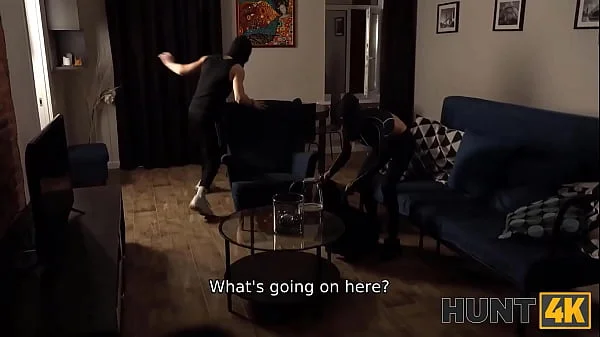 HUNT4K. Pretty thief is banged by homeowner before her partner in crime