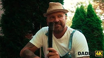 Daddy's Big-Titted Brunette Girlfriend Cheats and Soothes Pain