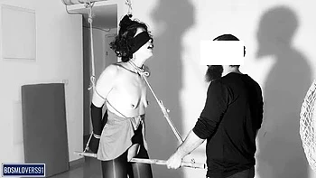 Sub Slut Squirts Hard Bound in Black Pantyhose