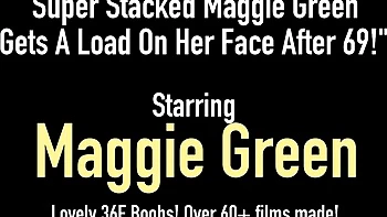 Busty Maggie Green masturbates with huge dildo