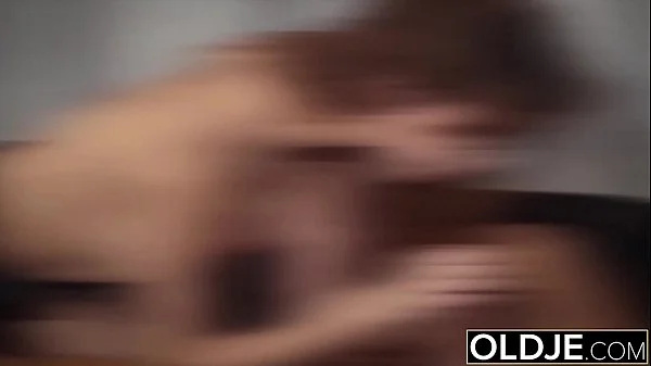 Teenie sucks deepthroat grandpa cock and takes cum