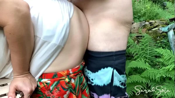 Outdoor Quickie with standing doggystyle - huge load of cum on her ass