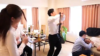 Hot Asian Office Babe Gets Blowjob & Doggy at Party