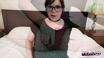 Chubby brunette tgirl masturbates with vibrator solo