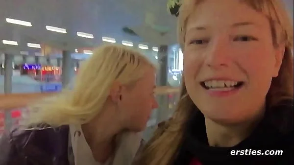 Risky Lesbian sex at public Train