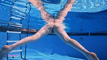 Skinny American Kat Nude Swimming & Underwater Striptease at Pool