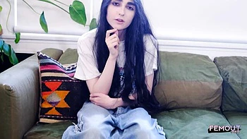 Slim emo tgirl with small tits masturbates solo