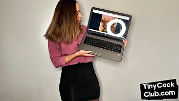 Upskirt babe mocks small cocks in bondage