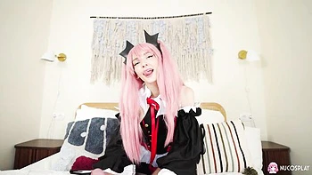 Shaved Pink-Haired Dolly Rud's Big Tits Blowjob Close-Up