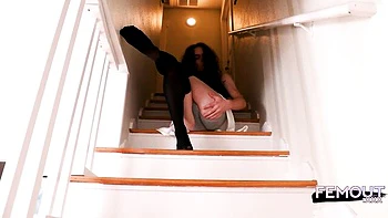 Trans brunette solo dildo anal fuck