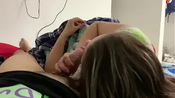 My little stepdaughter plays with my cock in her mouth while we watch a movie (She doesn't know I recorded it)