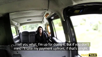 Fake driver fucks curvy brunette Kirsty with blowjob