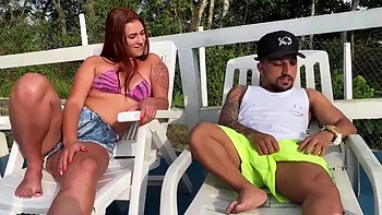 Latina Pistolinha Sucks Big Cock Doggy Pool Party