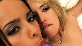 Blonde and brunette lesbians licking and sucking pussy