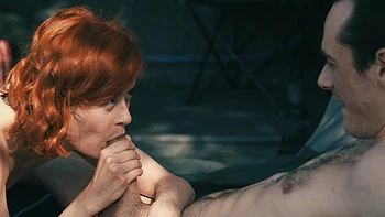 Redheaded Nina Sever pleases James in a woodland tryst